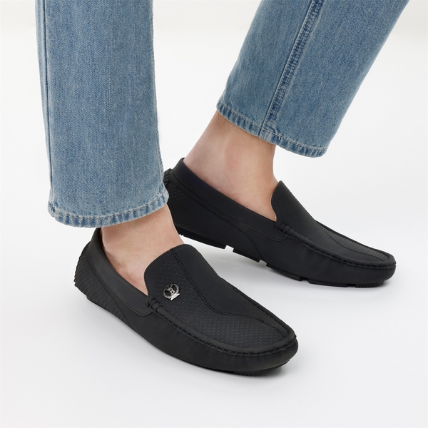 Men's Vegan Leather Slip-On Casual Loafers - BLACK - 1